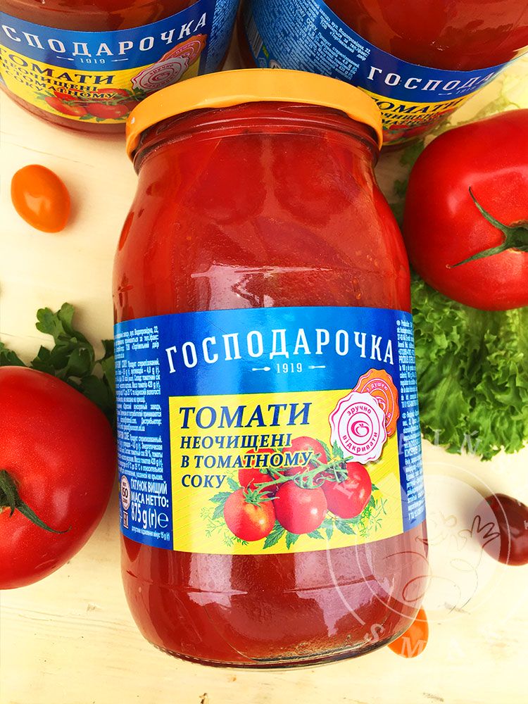 "Pomidory nieobrane w soku pomidorowym "Gospodaroczka"."